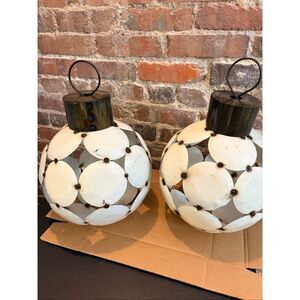 Two White/Bronze Metal Oversized Ornaments • approx 11” x 19” • Home Decor